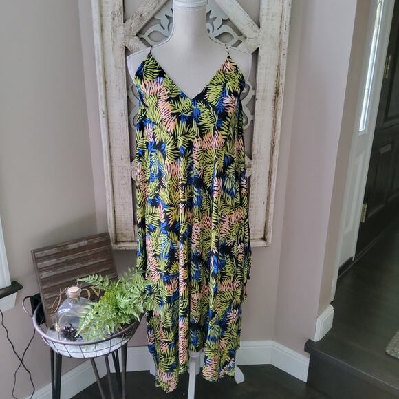 Tyche Women's Flowy Asymmetric Adjustable Tie Back Strap Midi Dress Tropical - Picture 2 of 13